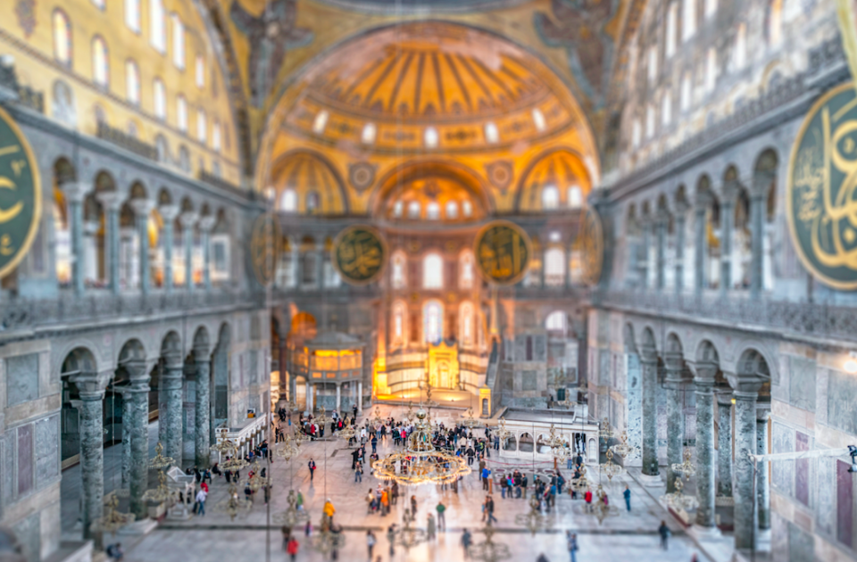 Intricate designs inside the Hagia Sophia Grand Mosque in Istanbul, Turkey.