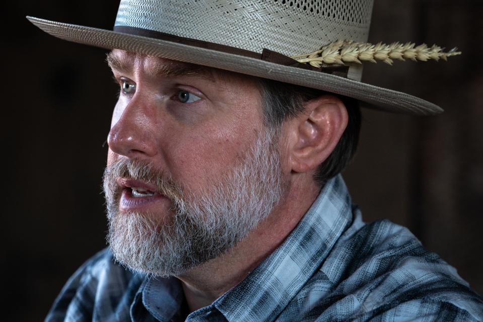 A portrait of Dax Hansen on Feb. 20, 2023, on his Oatman Flats Ranch in Dateland, Ariz.