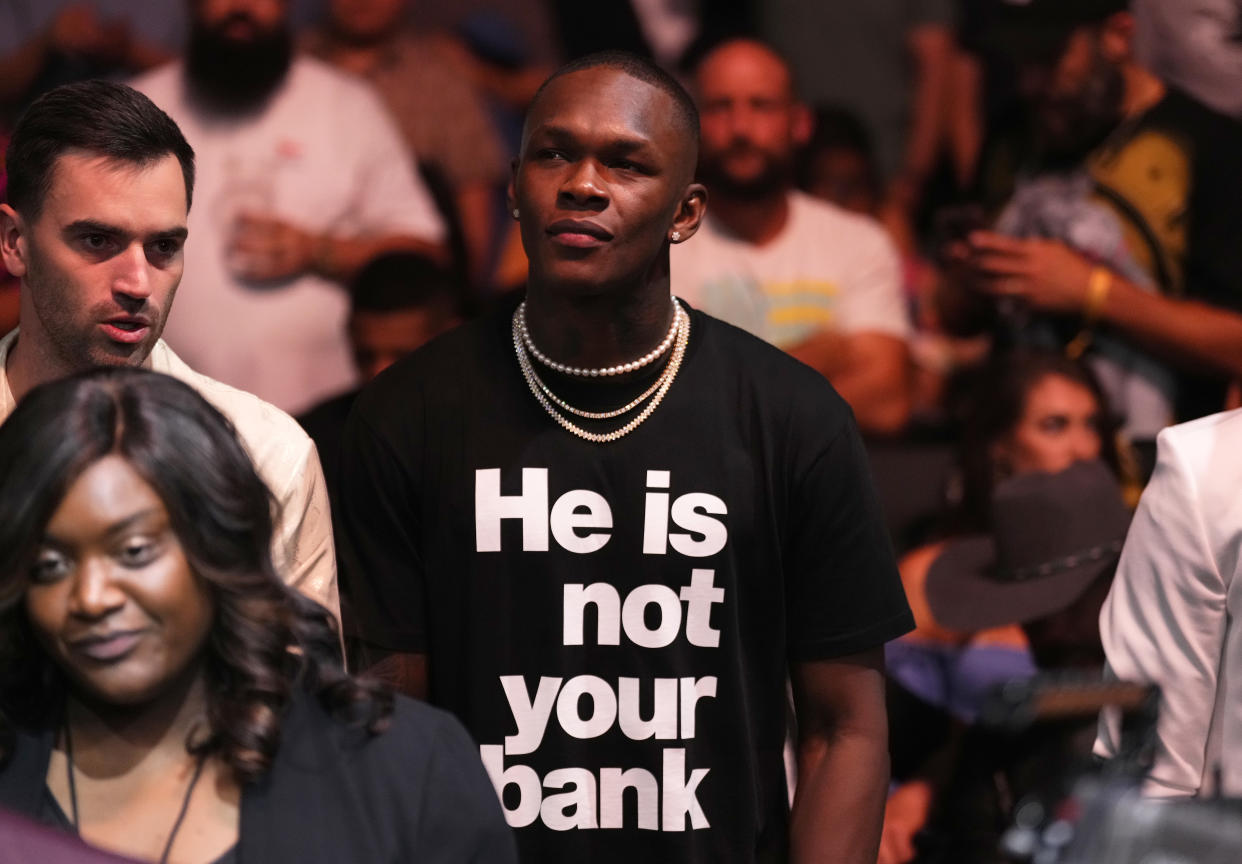 LAS VEGAS, NEVADA - JULY 08: UFC Middleweight champion Israel Adesanya attends the UFC 290 event at T-Mobile Arena on July 08, 2023 in Las Vegas, Nevada. (Photo by Jeff Bottari/Zuffa LLC via Getty Images)