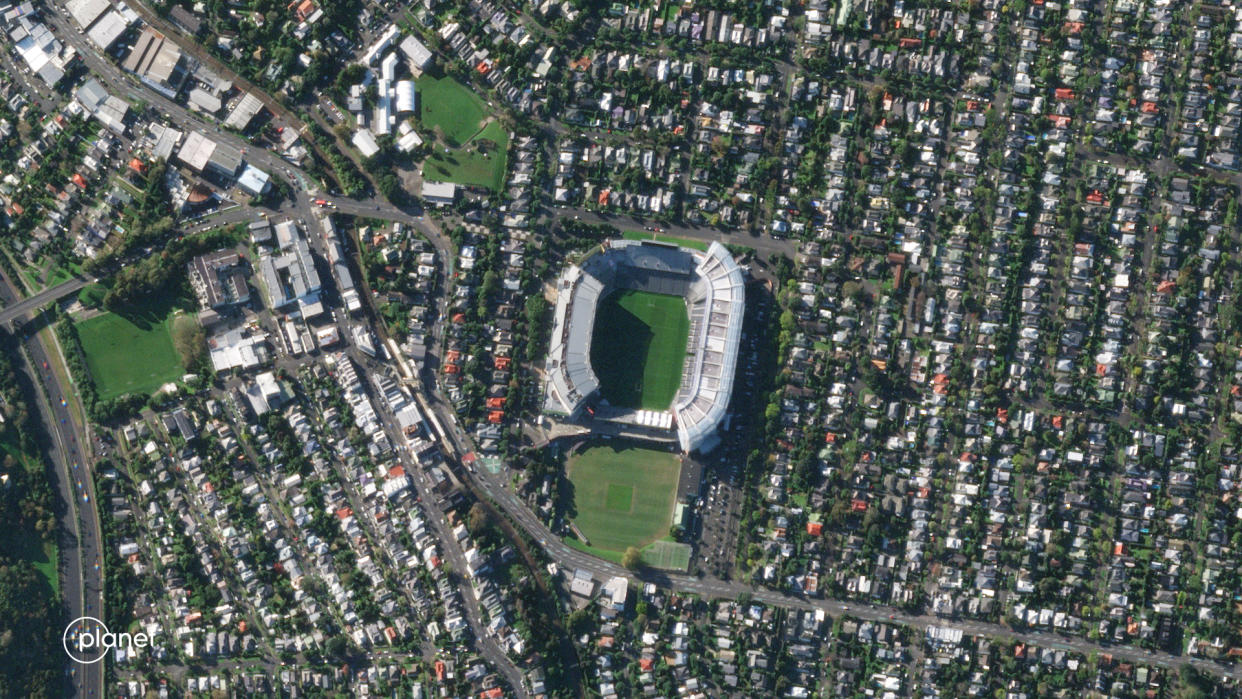  a soccer stadium seen from space 