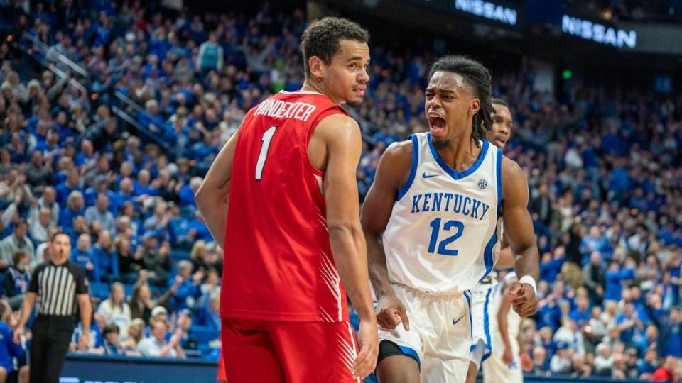 Kentucky guard Antonio Reeves (12) scored 27 points against his former team, Illinois State, on Friday night at Rupp Arena.