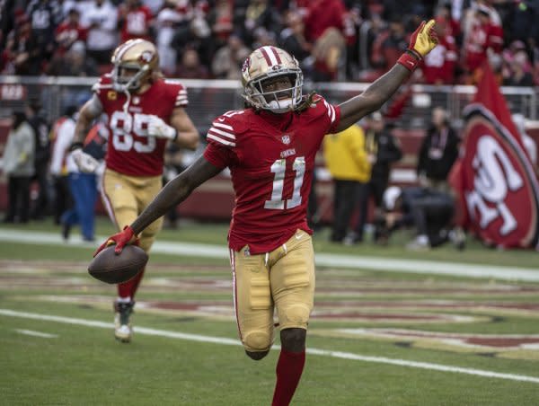 Wide receiver Brandon Aiyuk and the San Francisco 49ers will face the Jacksonville Jaguars on Sunday in Jacksonville, Fla. File Photo by Terry Schmitt/UPI