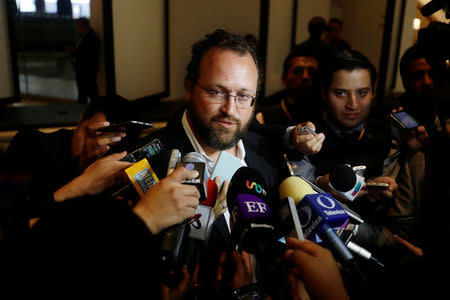 Flavio Volpe, President of Canada's Automotive Parts Manufacturers' Association, speaks with journalists where the second round of NAFTA talks involving the United States, Mexico and Canada is taking place in Mexico City, Mexico, September 4, 2017. REUTERS/Edgard Garrido