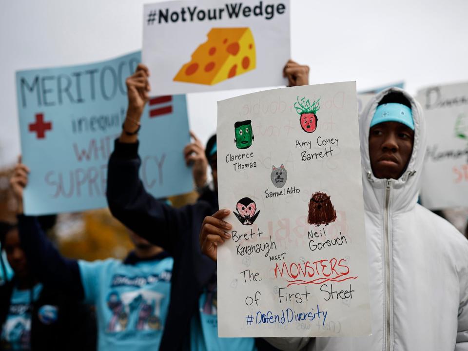 Proponents for affirmative action in higher education rally in front of the US Supreme Court on October 31, 2022 in Washington, DC.