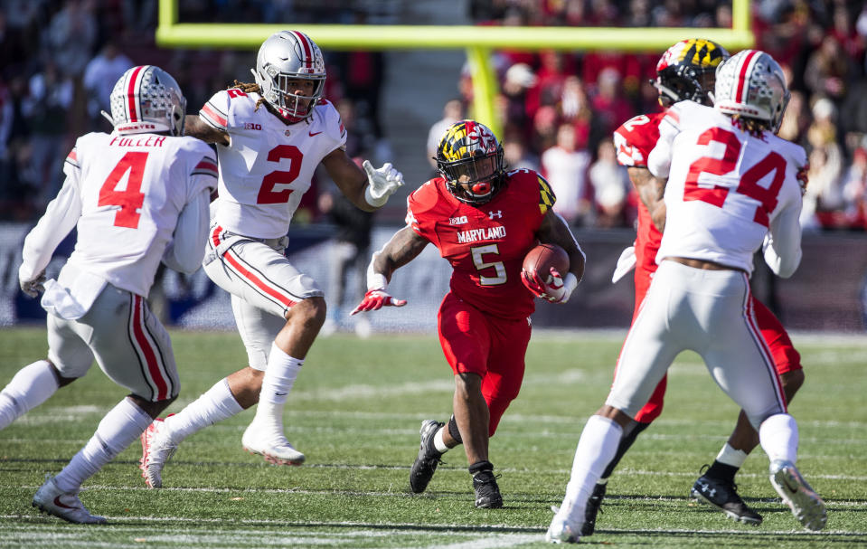 Maryland Terrapins running back Anthony McFarland (5) during a game against Ohio State (Getty Images).