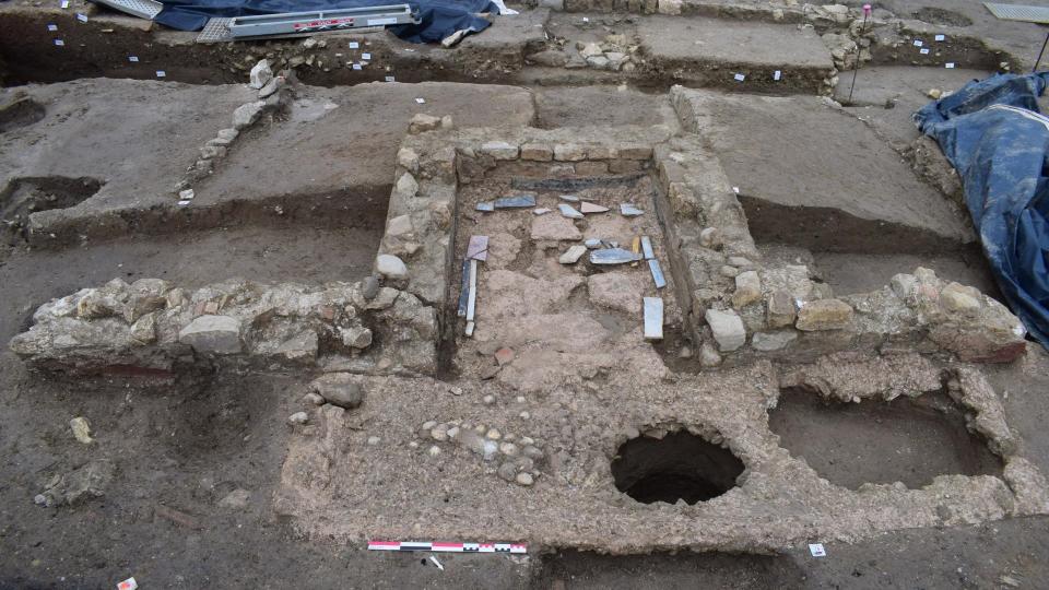 Graveside banquet bed construction excavated from a Roman cemetery.