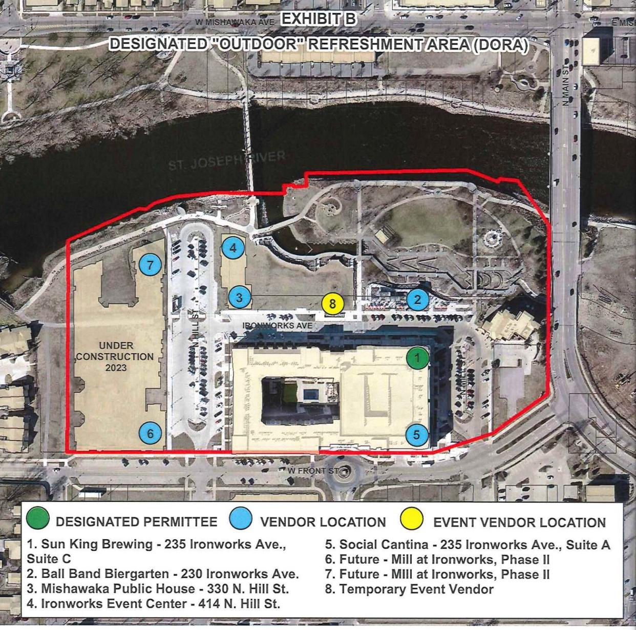 Mishawaka is proposing a Designated Outdoor Refreshment Area (DORA) for the Ironworks Plaza and Beutter Park that would allow people to buy and carry open alcoholic beverages inside the boundaries of the area.