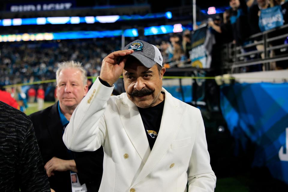 Jaguars owner Shad Khan walks off the field after his team defeated AFC South rival Tennessee to advance to the playoffs on Saturday, Jan. 7, 2023 at TIAA Bank Field in Jacksonville.