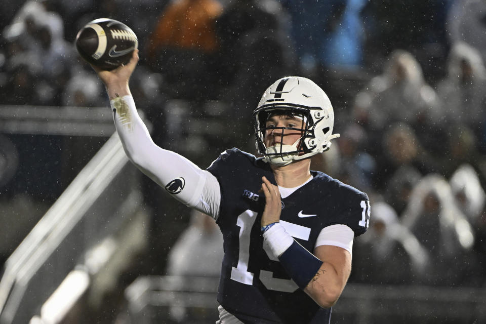 Penn State quarterback Drew Allar could be a dark horse Heisman candidate this season if he can lead the Nittany Lions to a big season. (AP Photo/Barry Reeger)