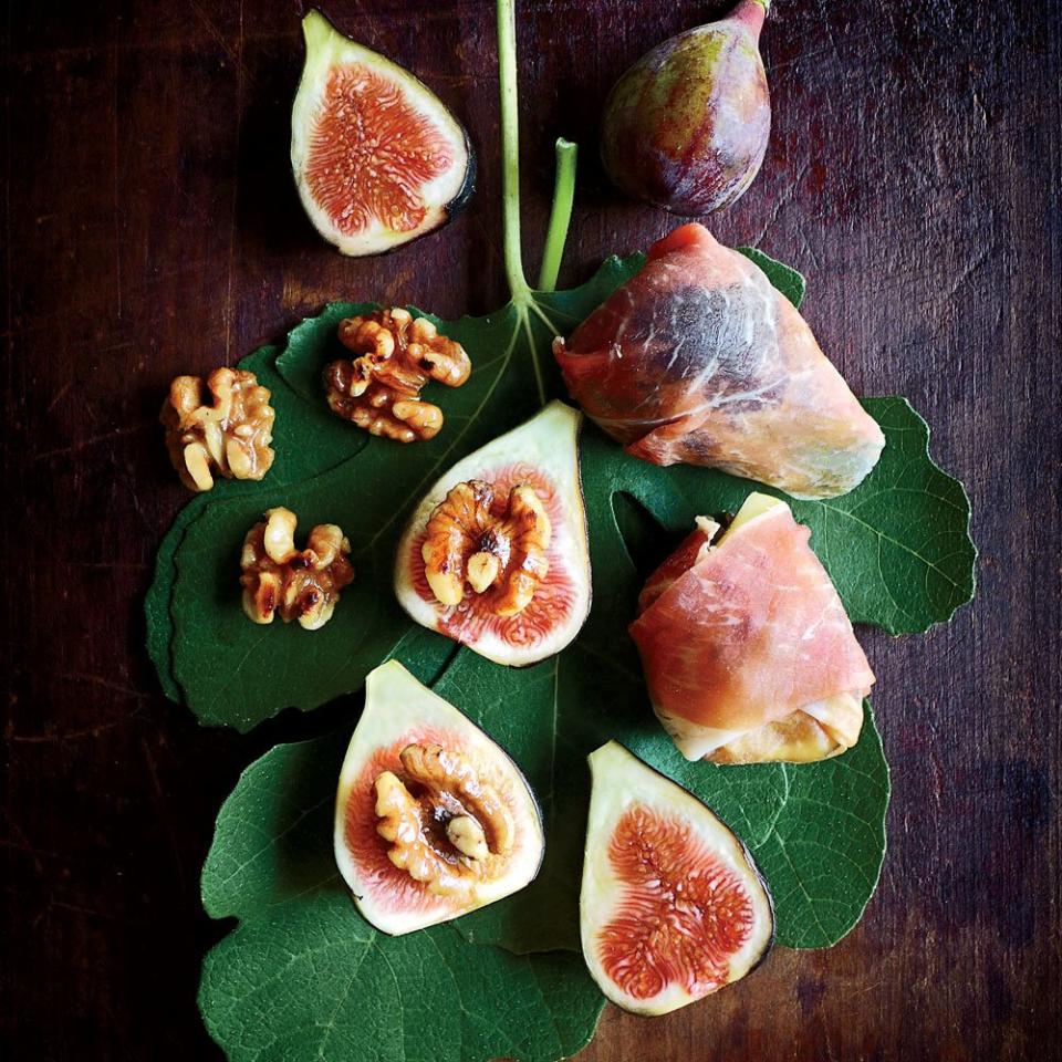 Grilled Figs with Ham, Walnuts, and Mint Cream