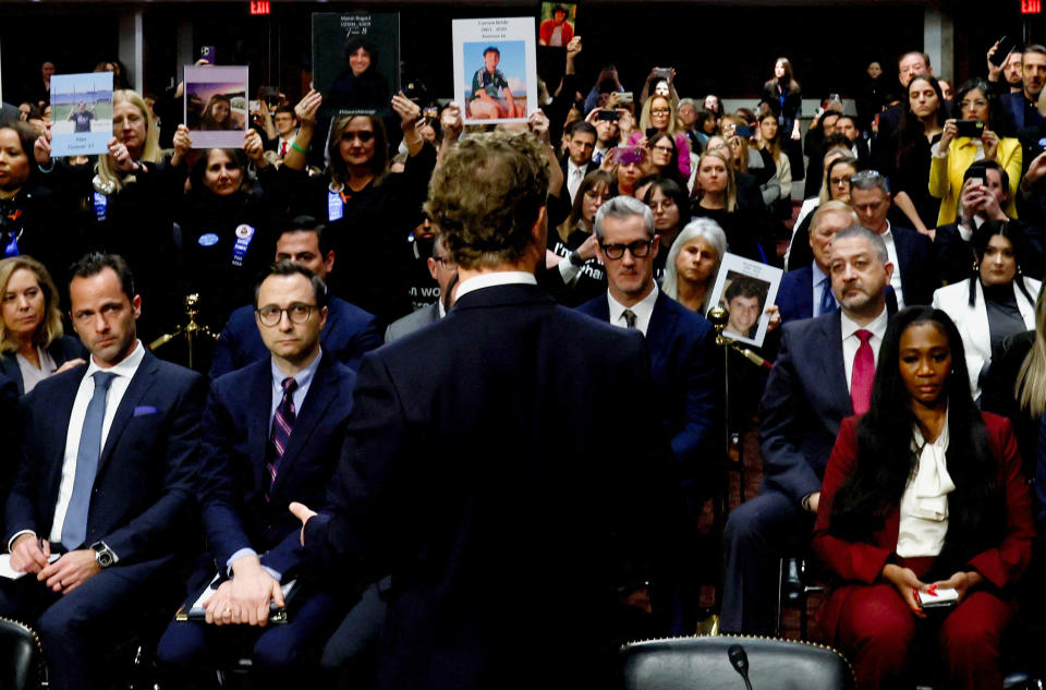 Meta's CEO Mark Zuckerberg faces the audience as he testifies during the Senate Judiciary Committee hearing on online child sexual exploitation on Wednesday.