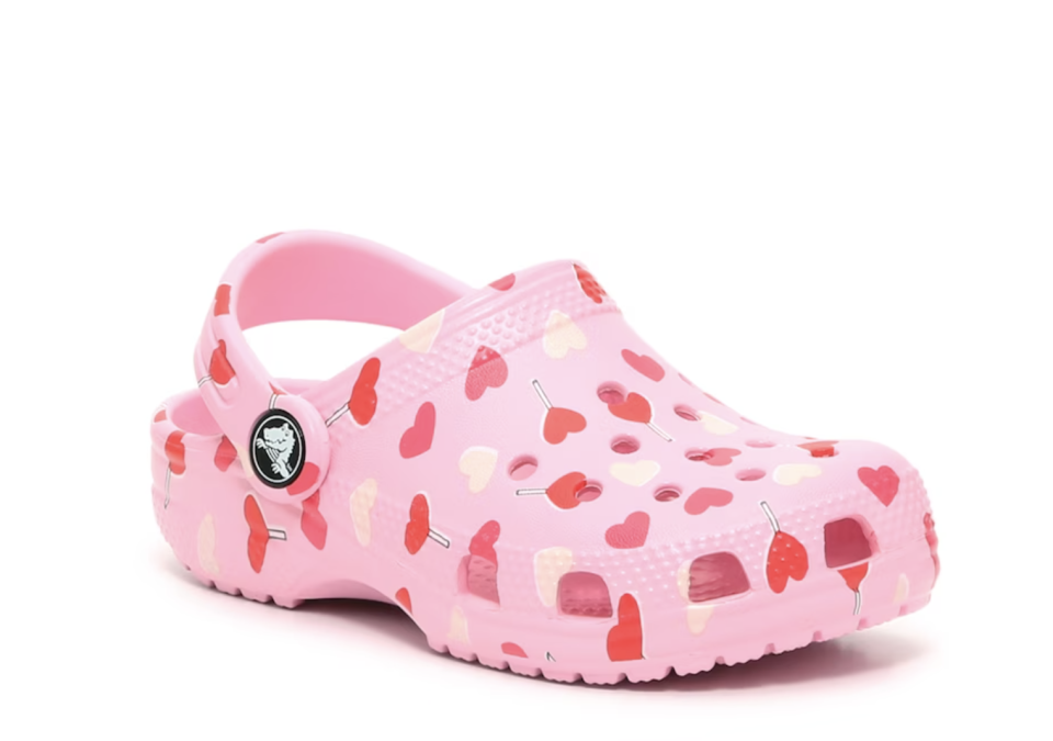 pink crocs with heart lollipop graphics