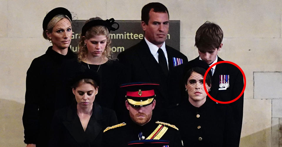 Royal fans noticed James, Viscount Severn, wore medals at the vigil