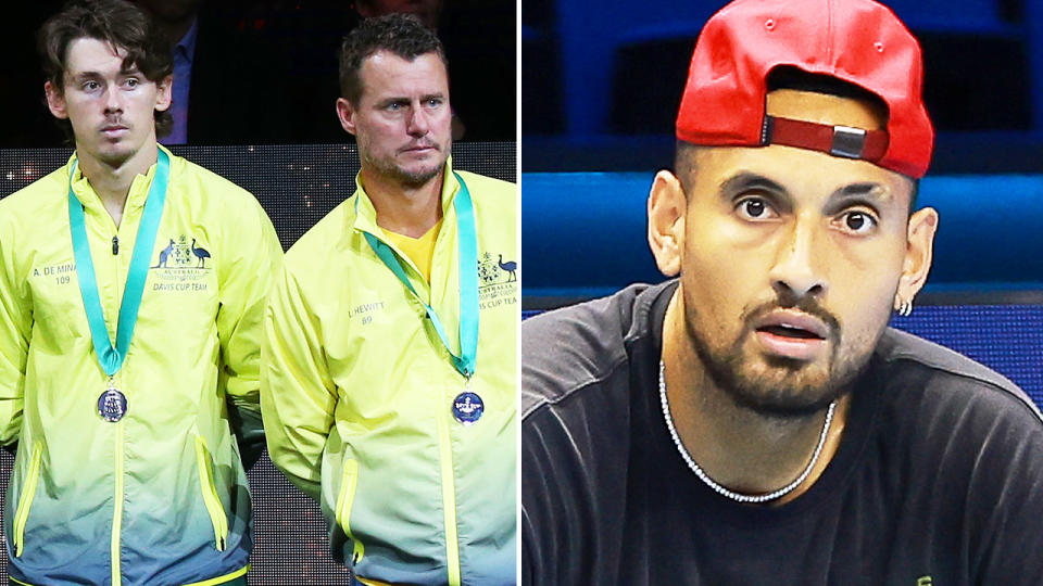 Nick Kyrgios, pictured here alongside Australia's Davis Cup team.