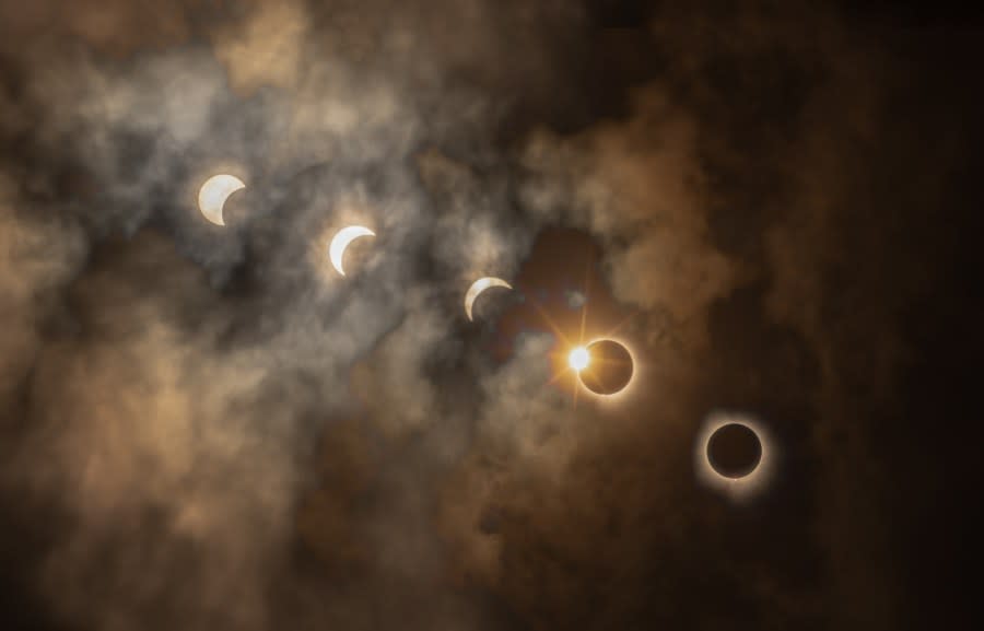 A compilation of photos during the total solar eclipse in Bee Cave, Texas, on April 8, 2024. (Courtesy Jerry Moreno)