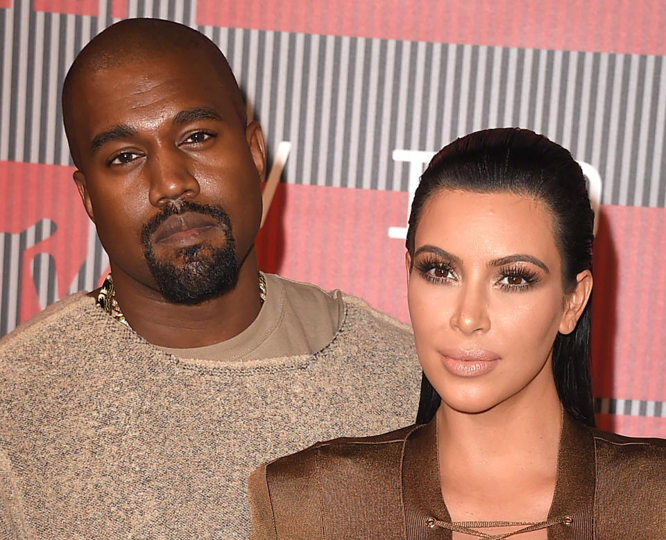 LOS ANGELES, CA - AUGUST 30:  Kim Kardashian and Kanye West arrives at the 2015 MTV Video Music Awards at Microsoft Theater on August 30, 2015 in Los Angeles, California.  (Photo by Steve Granitz/WireImage)