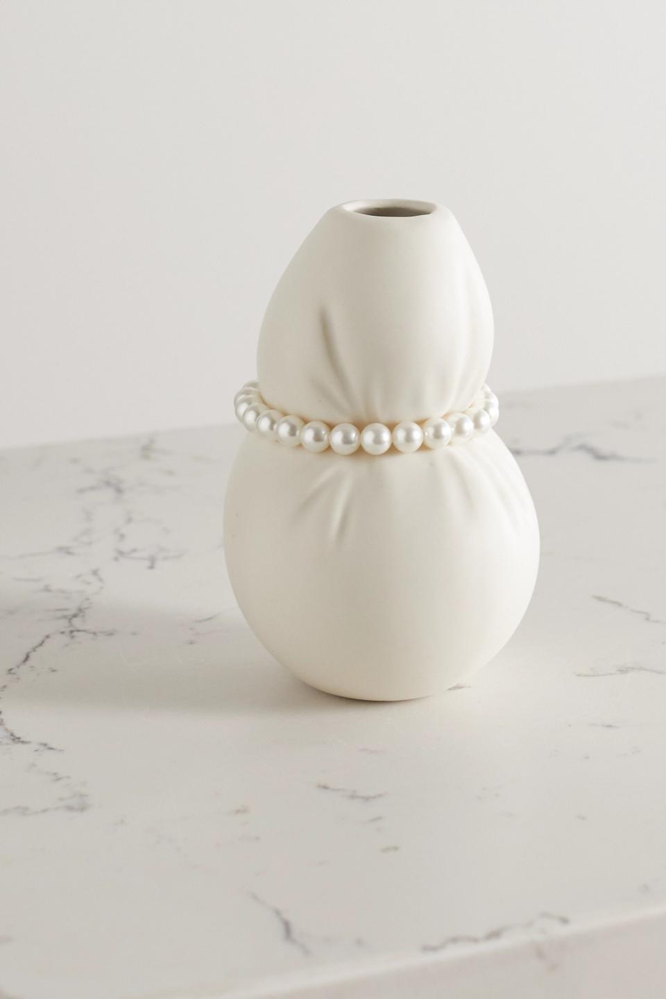 9) Ceramic and faux pearl vase