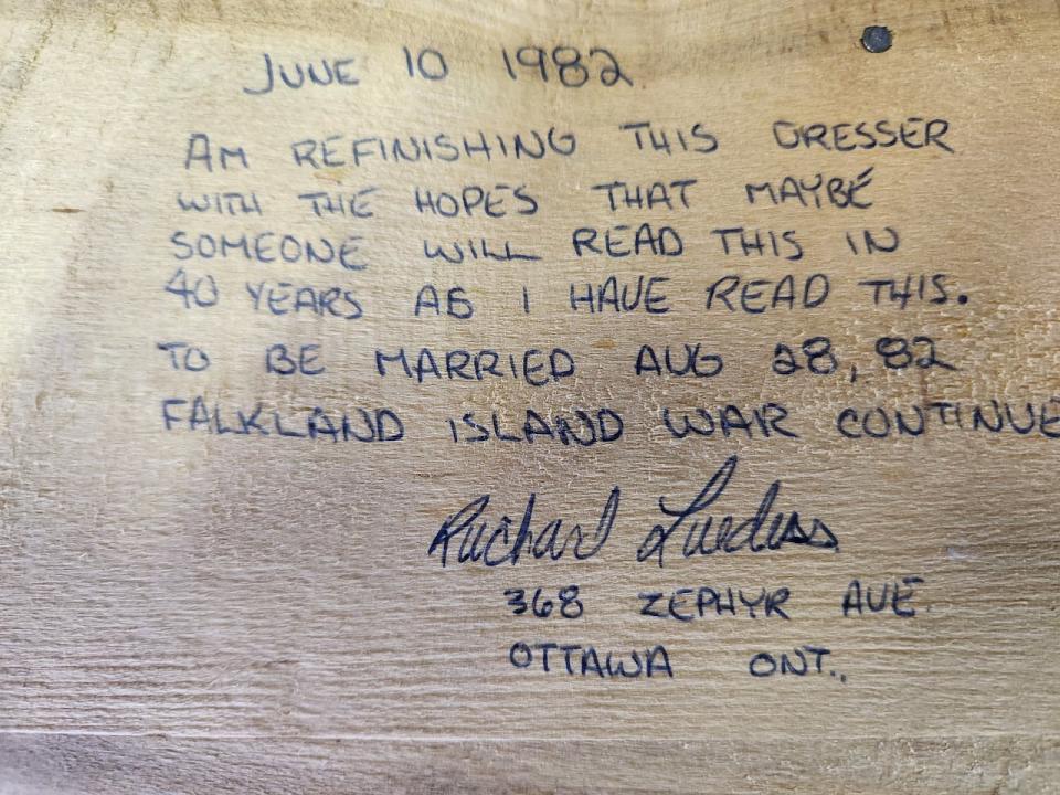 Richard Lueders' note written in 1982 while living in Ottawa's Britannia neighbourhood. 