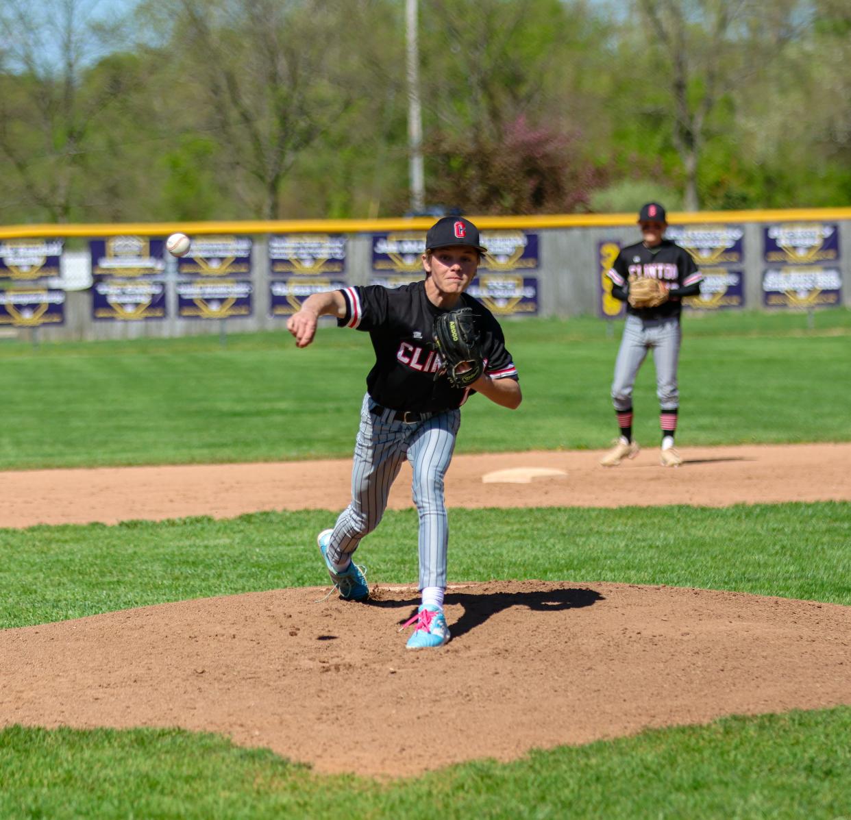 Clinton's Quinn Walden delivers a pitch during Tuesday's doubleheader at Onsted.