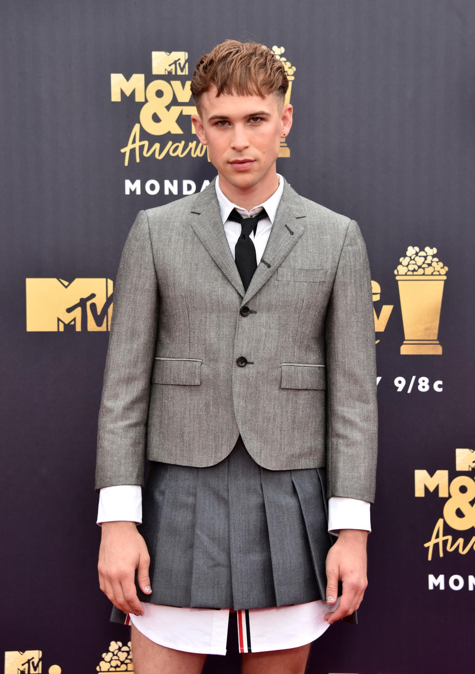 Tommy Dorfman also wore a skirt to the MTV Movie and TV awards. Source: Getty