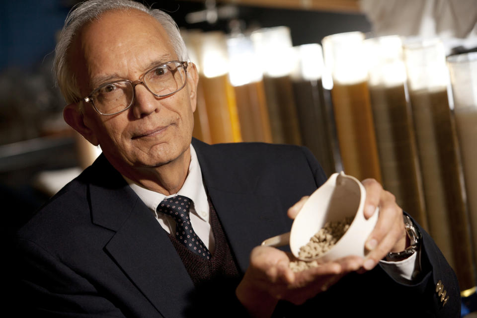 In this undated photo provided by the World Food Prize Foundation, Rattan Lal, a professor of soil science at The Ohio State University poses at the University in Columbus, Ohio. Lai was named the recipient of the 2020 World Food Prize on Thursday, June 11, 2020. He was recognized by the Des Moines, Iowa-based organization for his soil research which has led to improved food production and a better understanding of how atmospheric carbon can be held in the soil improving climate change.(World Food Prize Foundation via AP)