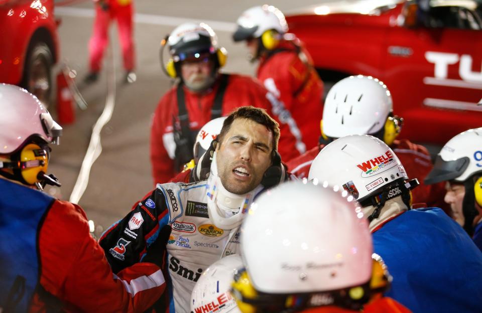 The roof was cut off Almirola’s car to get him out. (Getty)