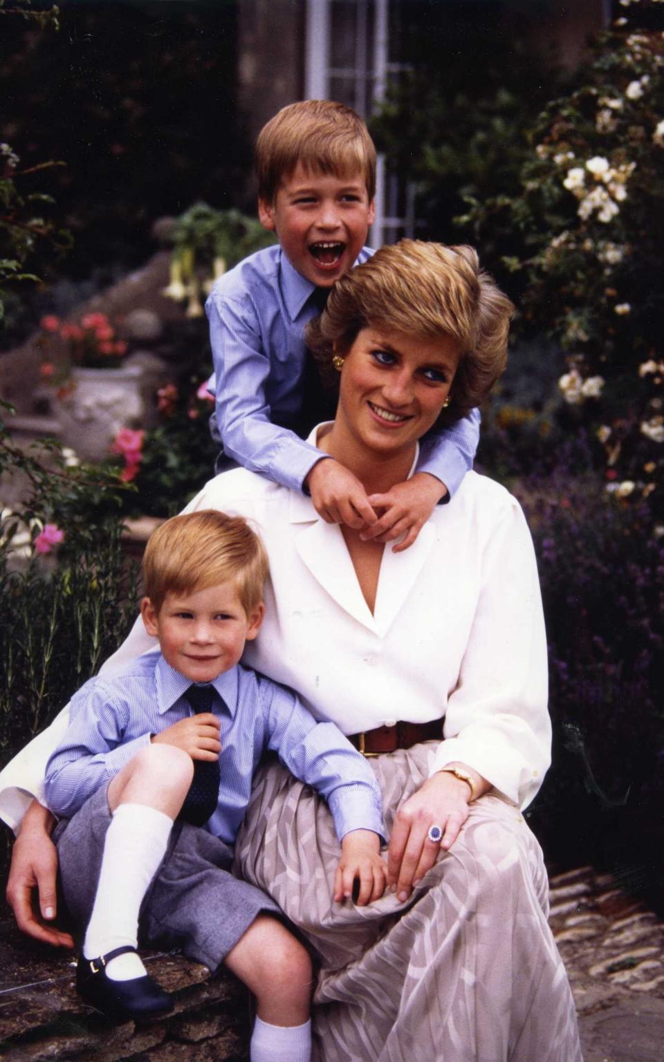 Princess Diana Princess of Wales with her two children Prince William and Prince Harry in garden - Credit: Jayne Fincher/A G Carrick