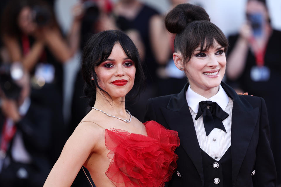 <p>Jenna Ortega and Winona Ryder attend the red carpet for Beetlejuice Beetlejuice during the 81st Venice International Film Festival. (Maria Moratti/Getty Images)</p>
