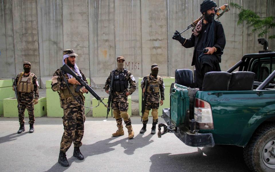 Taliban security stand guard in Kabul after a US drone strike killed al-Qaeda leader Ayman al-Zawahiri in 2022