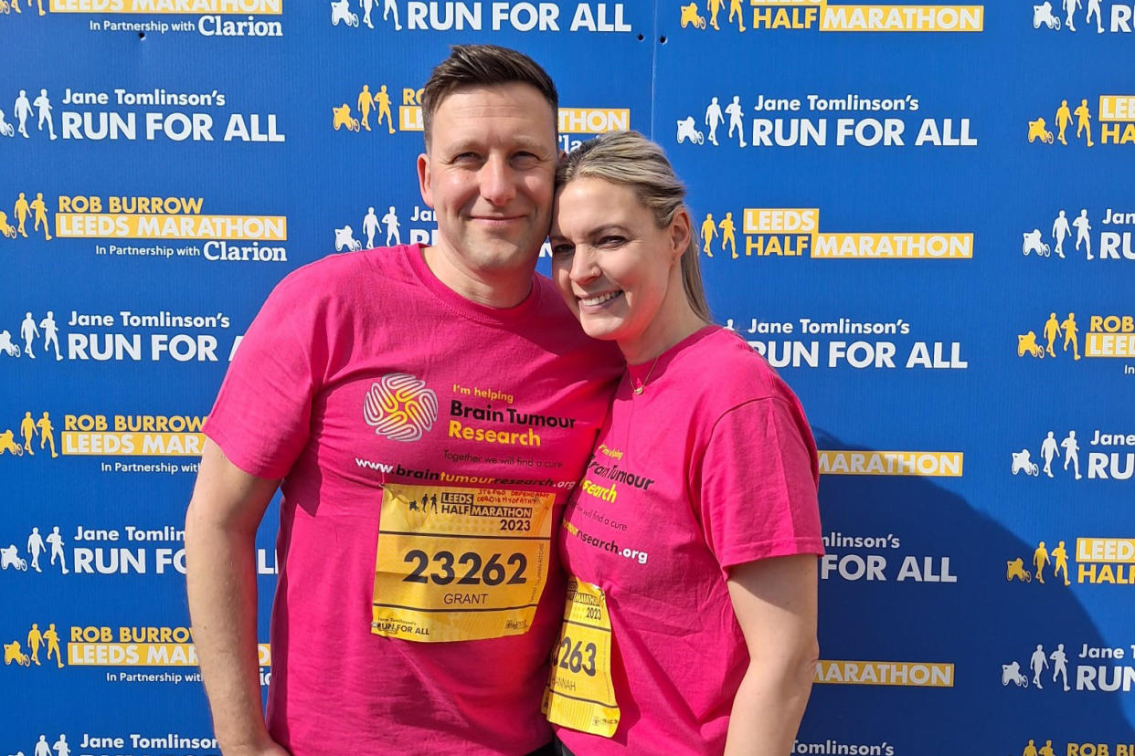 Grant Churnin-Ritchie raised £2.5k after running Leeds Half Marathon for Brain Tumour Research on May 14 with wife Hannah. (Brain Tumour Research/SWNS)