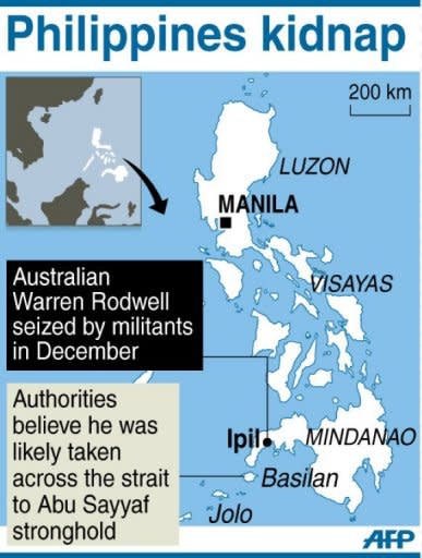 Map showing the area in the Philippines where Australian Warren Rodwell was kidnapped in December. A new video has emerged that shows he was still alive in late March, accordig to the Australian foreign office