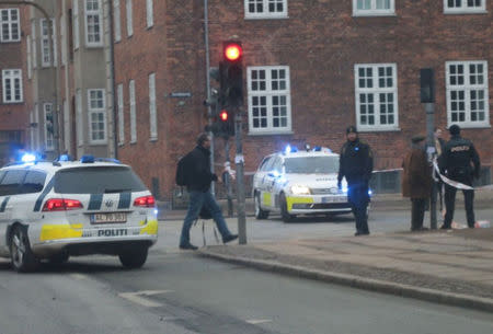 Police presence is seen at the site of a shooting in Copenhagen February 14, 2015. REUTERS/Mathias OEgendal/Scanpix Denmark