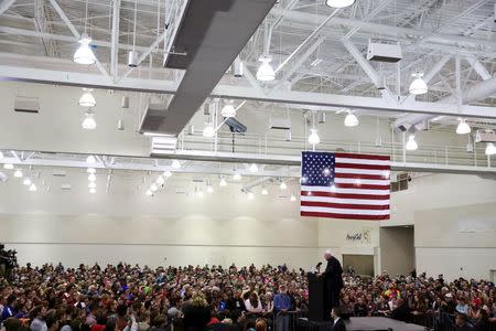 Democratic U.S. presidential candidate Bernie Sanders speaks during an election rally in Erie, Pennsylvania, U.S., April 19, 2016. REUTERS/Lucas Jackson