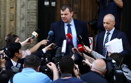 Lawyers Gabor Elo and Balazs M. Toth exit the court building, after the arrest hearing of the Viking Sigyn ship captain, in Budapest