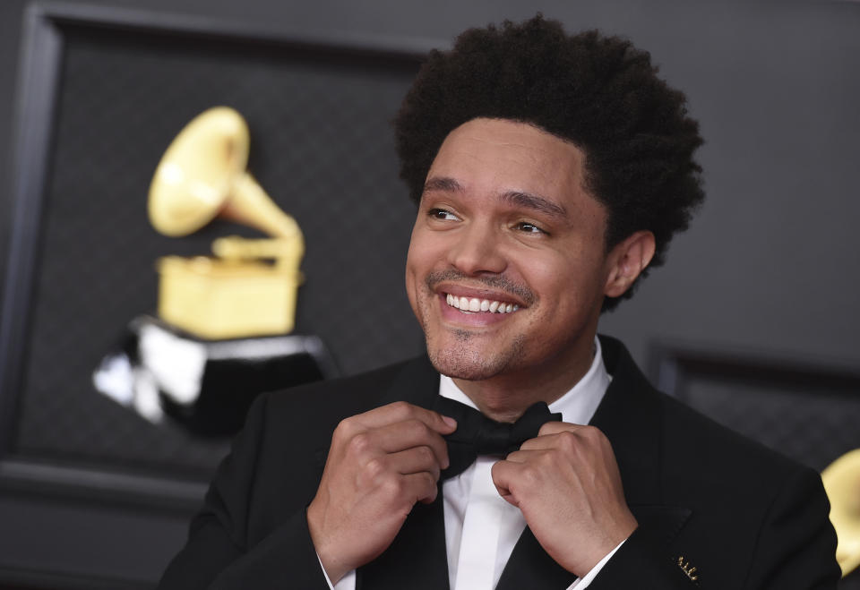 Trevor Noah arrives at the 63rd annual Grammy Awards at the Los Angeles Convention Center on Sunday, March 14, 2021. (Photo by Jordan Strauss/Invision/AP)