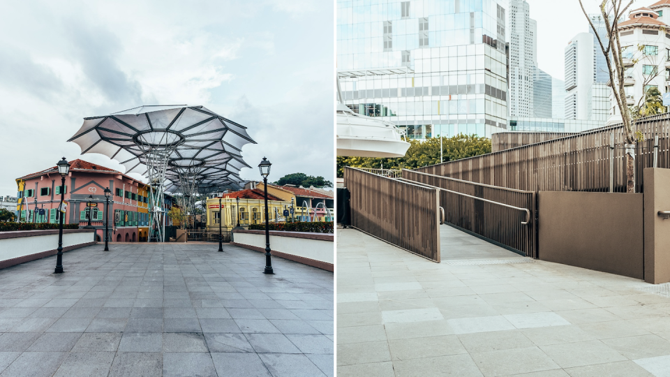 Upgraded Read Bridge (left) and Read Bridge Landing (Photos: CQ @ Clarke Quay)