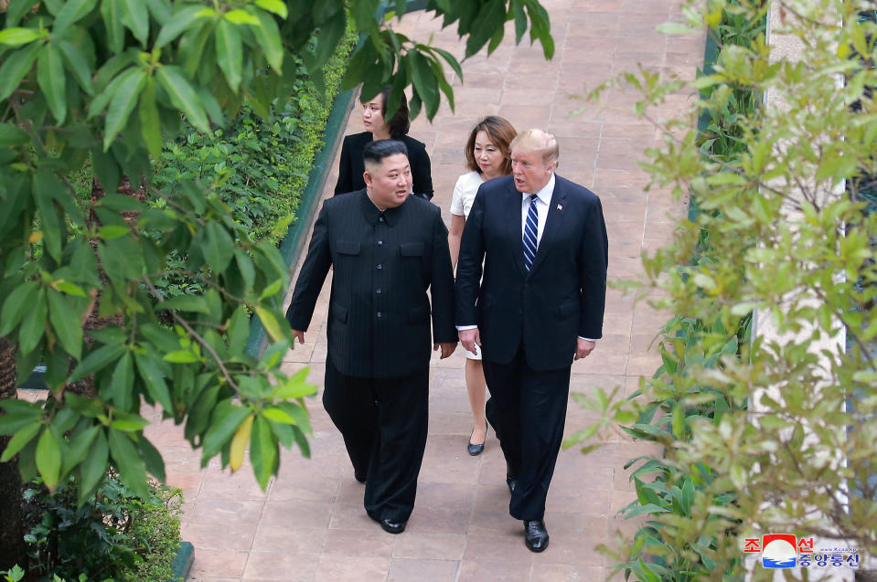 Kim Jong Un walks with President Donald Trump during the second North Korea-U.S. summit in Hanoi, Vietnam, earlier this year (Reuters)