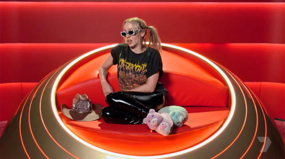 Imogen Anthony in the diary room on Big Brother VIP Australia 2021. Photo: Channel 7.