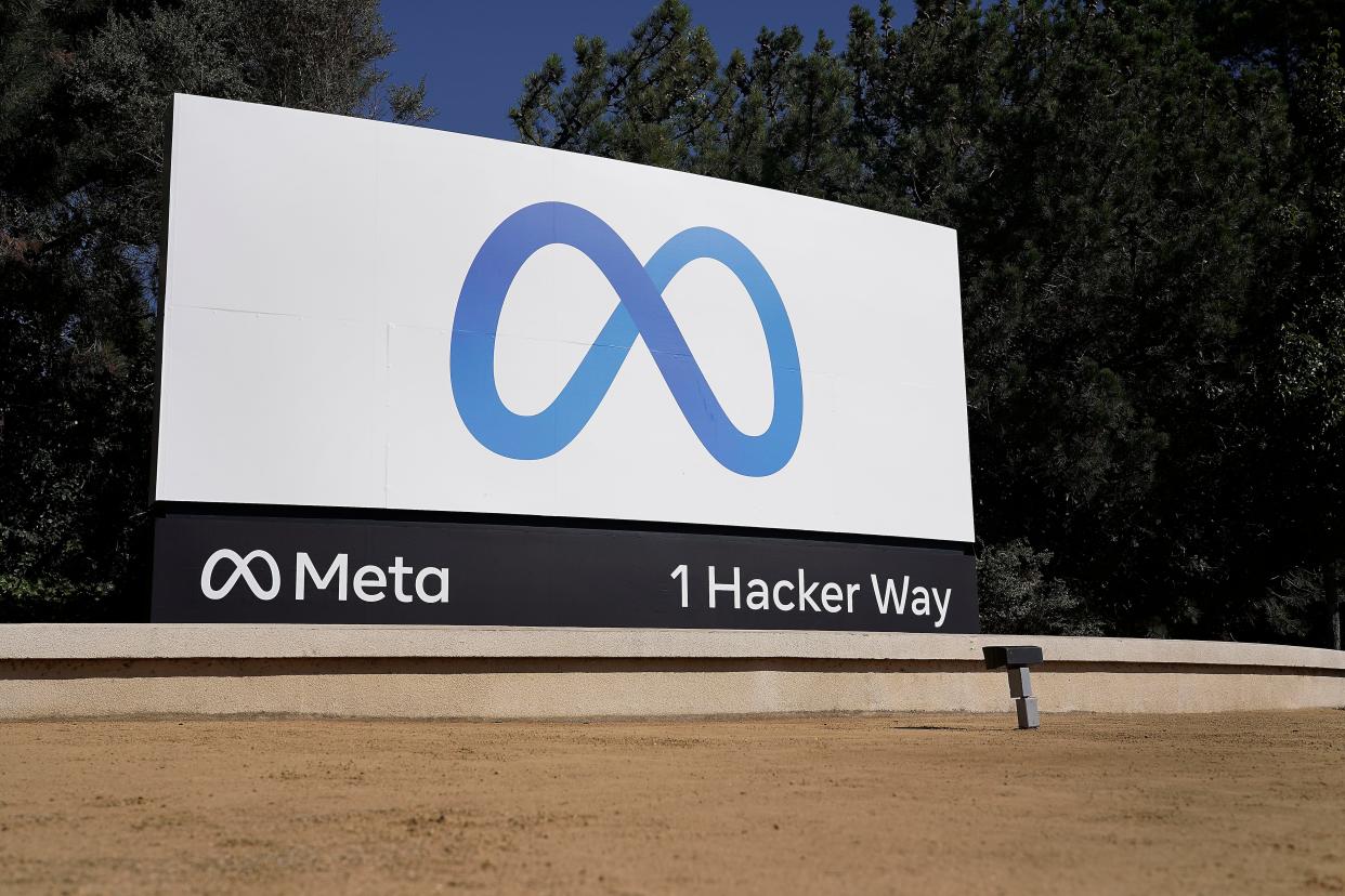 Meta, formerly known as Facebook, unveiled their new sign at the company headquarters in Menlo Park, Calif., on, Oct. 28, 2021.  