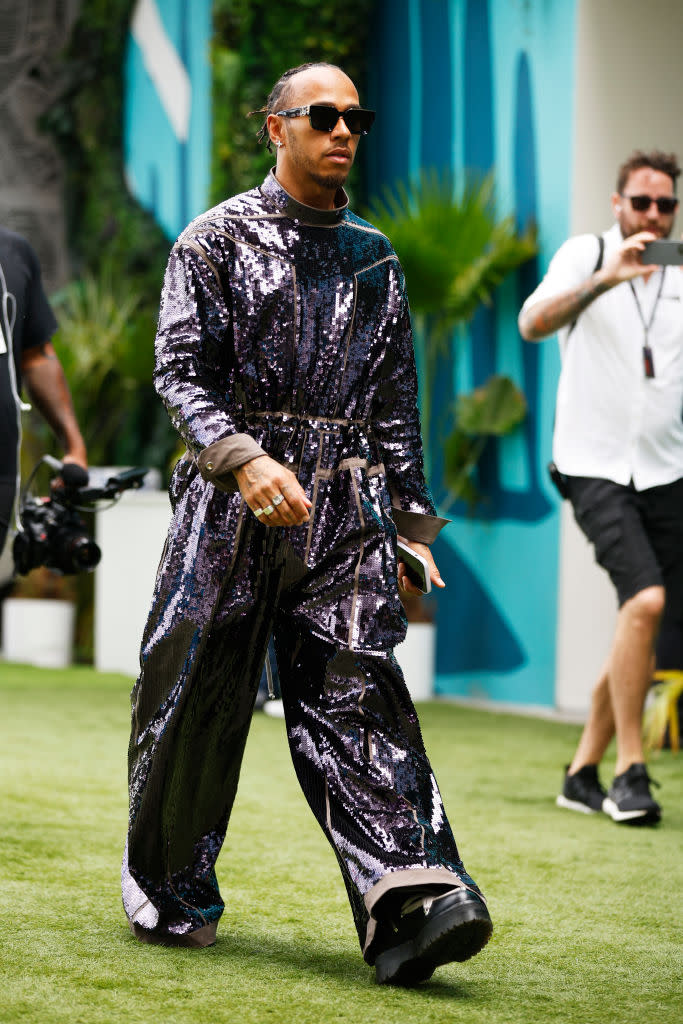 MIAMI, FLORIDA - MAY 07: Lewis Hamilton of Great Britain and Mercedes walks in the Paddock prior to the F1 Grand Prix of Miami at Miami International Autodrome on May 07, 2023 in Miami, Florida. (Photo by Jared C. Tilton/Getty Images)