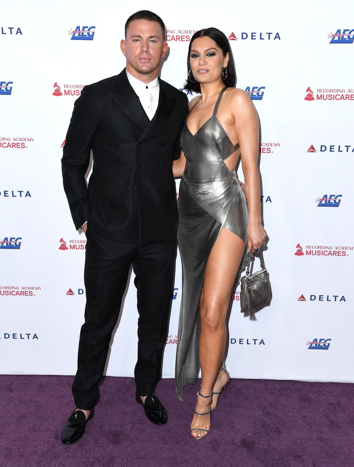 Channing Tatum (left) and Jessie J (right) pose with their arms around each other