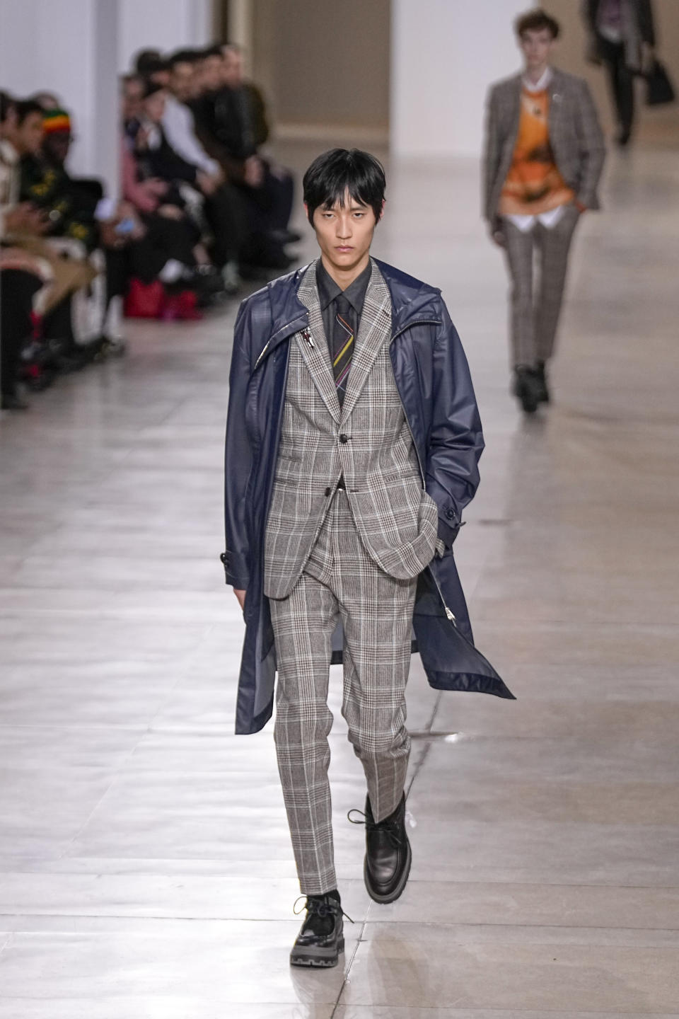 A model wears a creation for Hermes as part of the Menswear ready-to-wear Fall-Winter 2024-2025 collection presented in Paris, Saturday, Jan. 20, 2024. (AP Photo/Michel Euler)