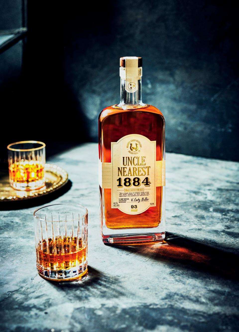 Uncle Nearest 1884 Small Batch Whiskey is a 93-proof whiskey.