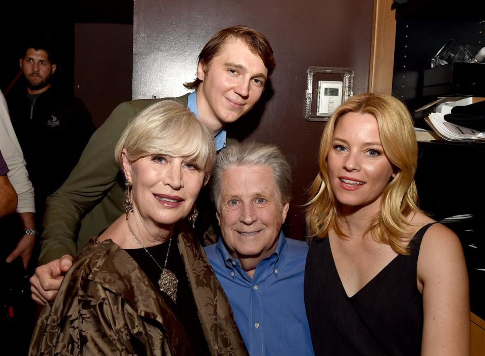 Brian Wilson and Melinda Ledbetter with actors Paul Dano and Elizabeth Banks at a release party for ‘Love and Mercy’ in 2015 (Getty Images)