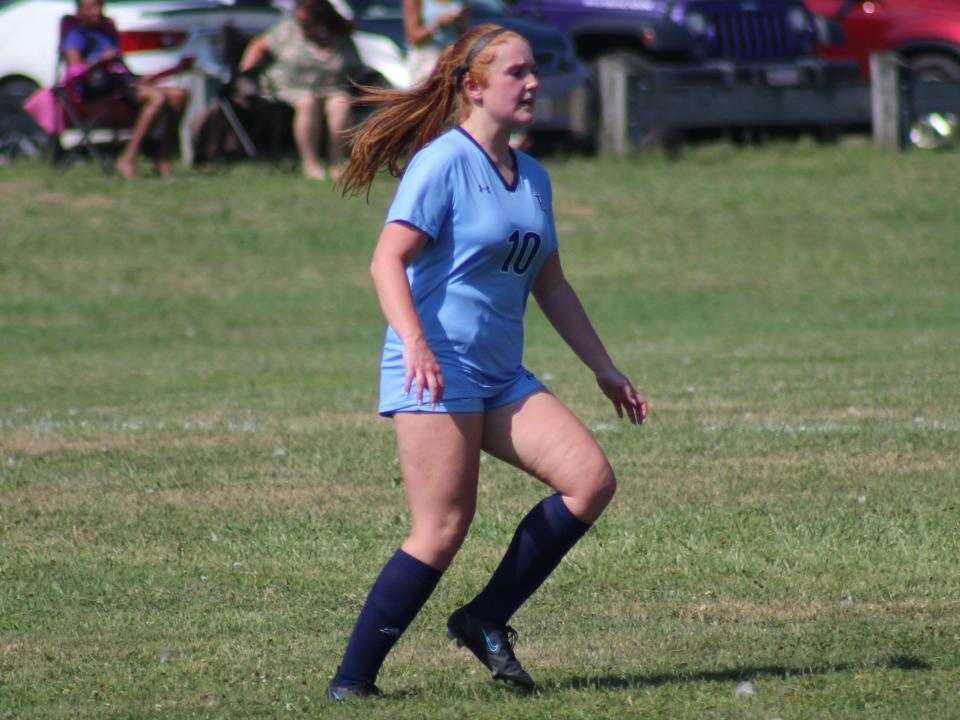 Bristol-Plymouth's Juliana Almada calls for a pass during a scrimmage against Taunton on August 26, 2022.