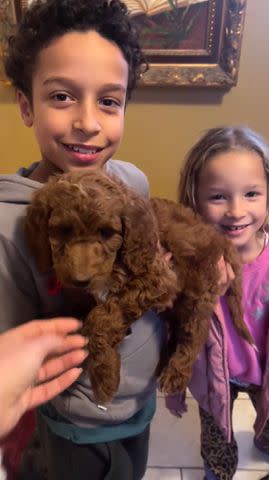 <p>Lindsay Czarniak/Instagram</p> Craig Melvin and Lindsay Czarniak's children Delano and Sybil photographed with their dog Myles