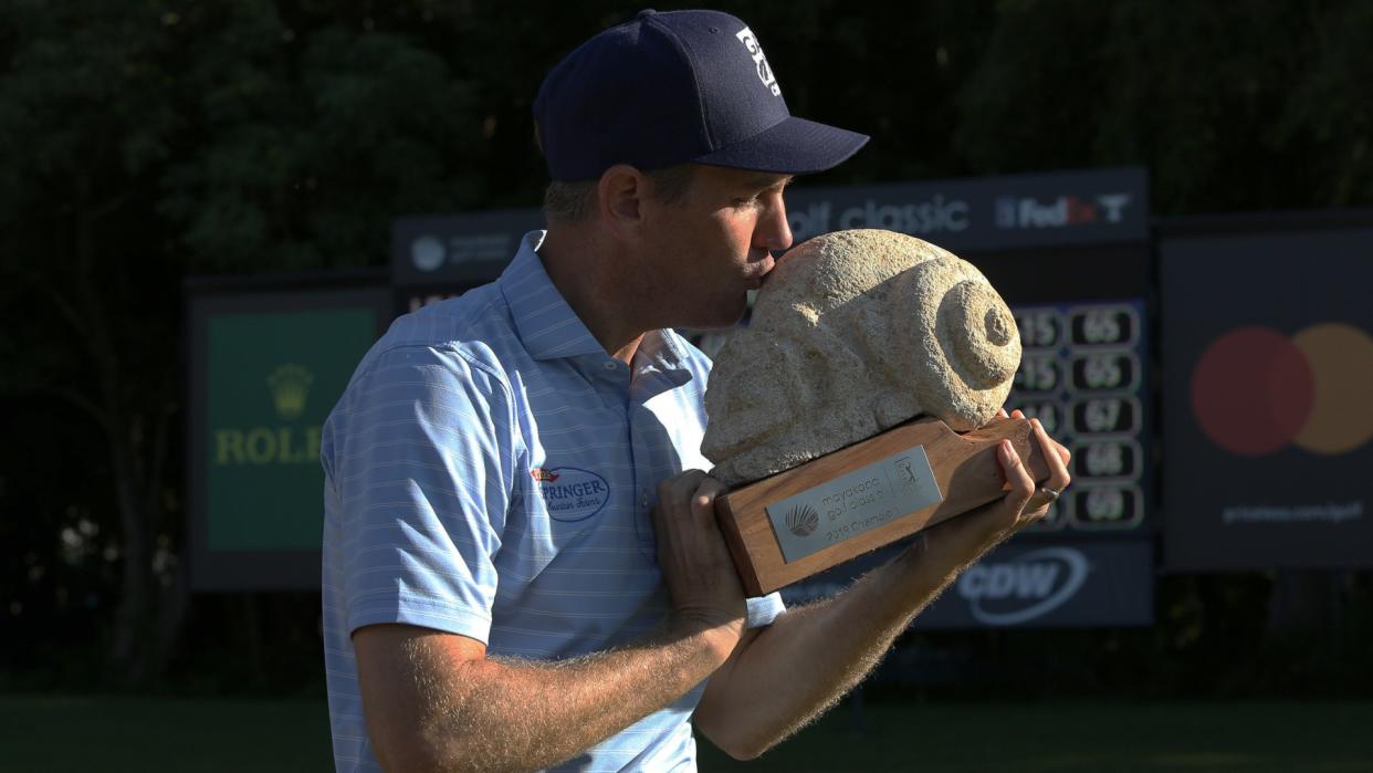 Mandatory Credit: Photo by ALONSO CUPUL/EPA-EFE/Shutterstock (10477878m)Brendon Todd of the US celebrates the first place in the Mayakpba Classic of the PGA Tournament in Playa del Carmen, in the state of Quintana Roo, Mexico, 17 November 2019.