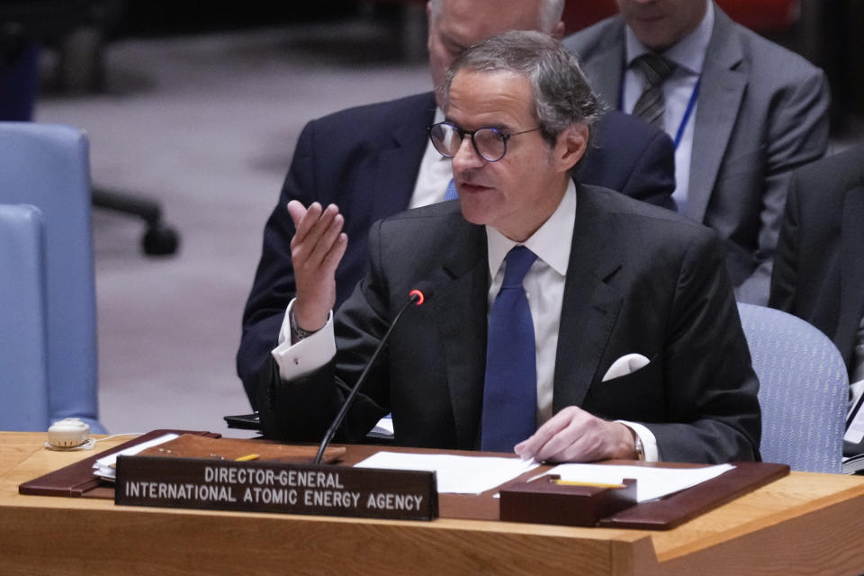 IAEA Director-General Rafael Grossi speaks during a Security Council meeting at United Nations headquarters, Tuesday, May 30, 2023. (AP Photo/Seth Wenig)