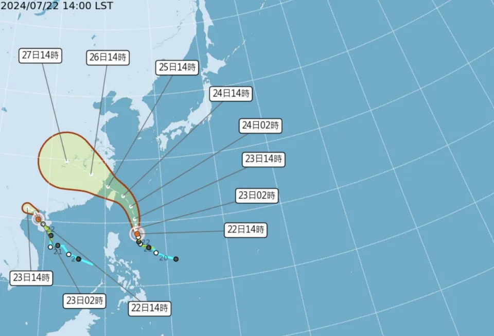 颱風凱米預估路徑圖。（圖取自中央氣象署網站）