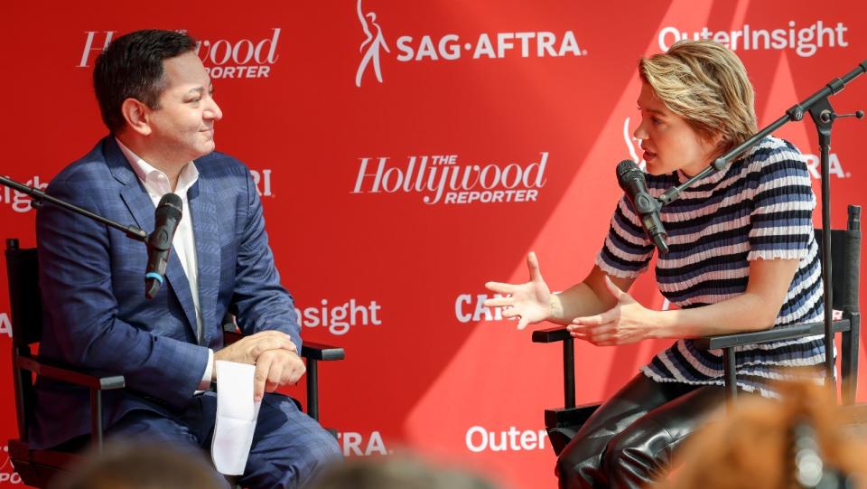 Scott Feinberg and Lea Seydoux - Credit: Tim P. Whitby/Getty Images for The Hollywood Reporter